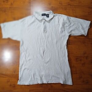 Claiborne Polo Shirt Mens Large White Ribbed Cotton Blend Short Sleeve